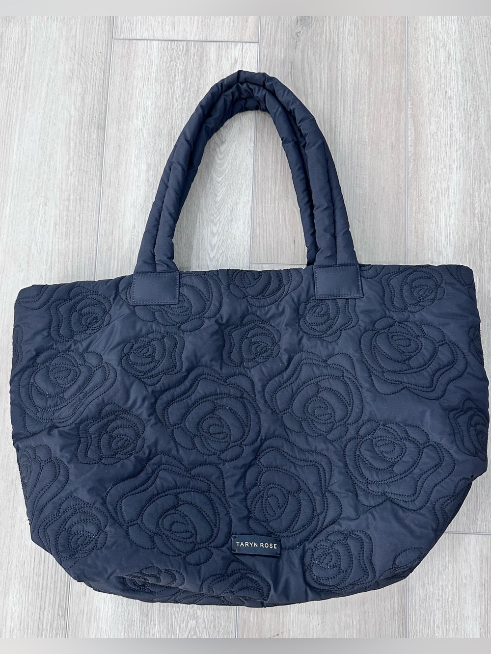 Taryn Rose quilted floral nylon tote bag black large